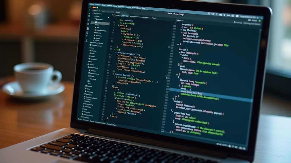 High angle view of a laptop screen displaying Java code with thread pool implementation
