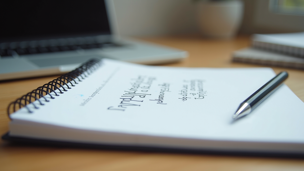 Close-up view of a notebook with handwritten notes on interview preparation