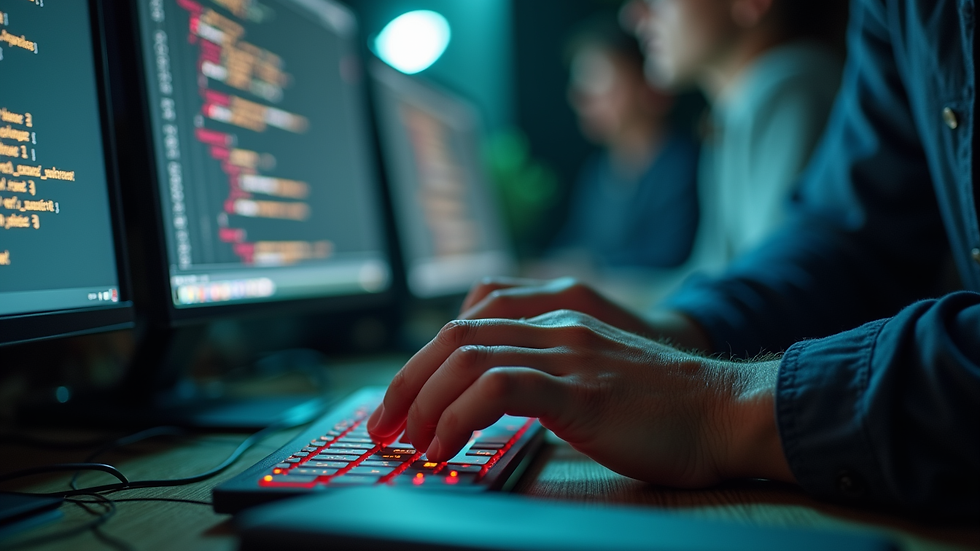 Close-up view of a developer’s hands typing on a keyboard with Spring Boot documentation on screen