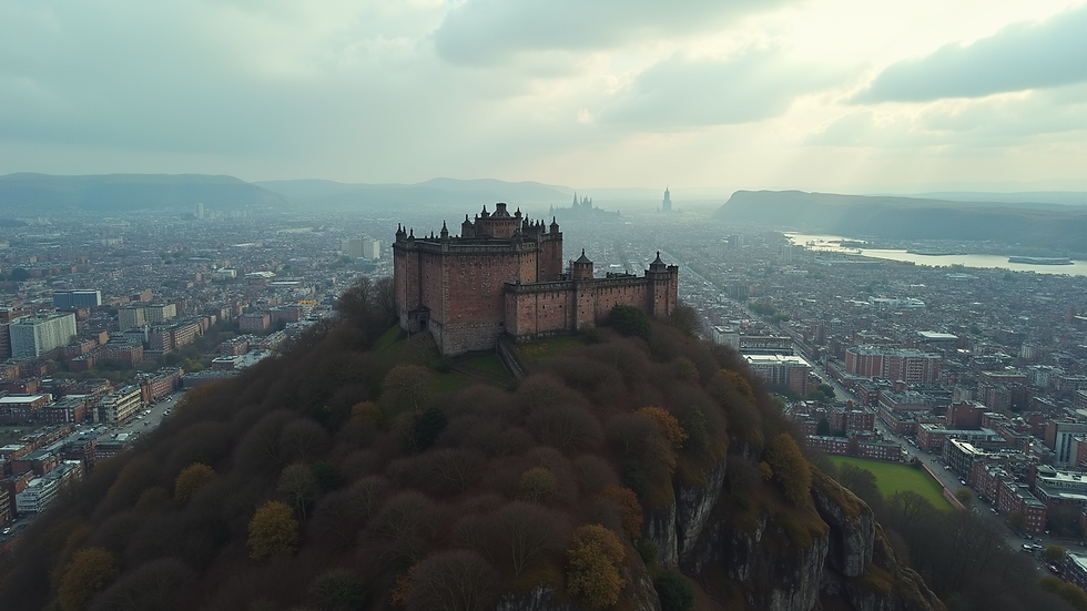 High angle view of Edinburgh Castle overlooking the city