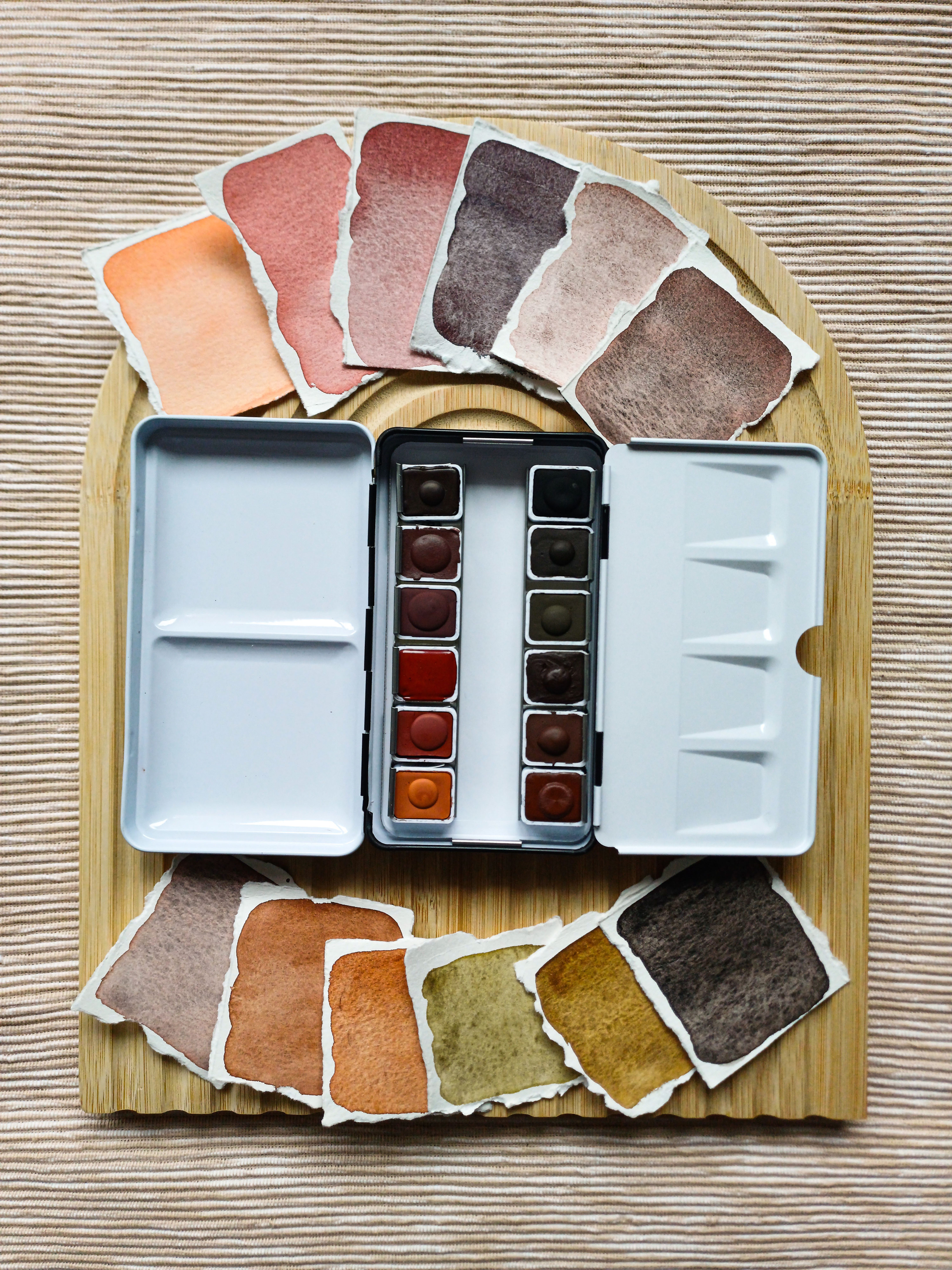 Pigmente der Zeit-Set, 12er Ein-Pigment-Farbkasten mit 1/2 Näpfchen, Malfarben