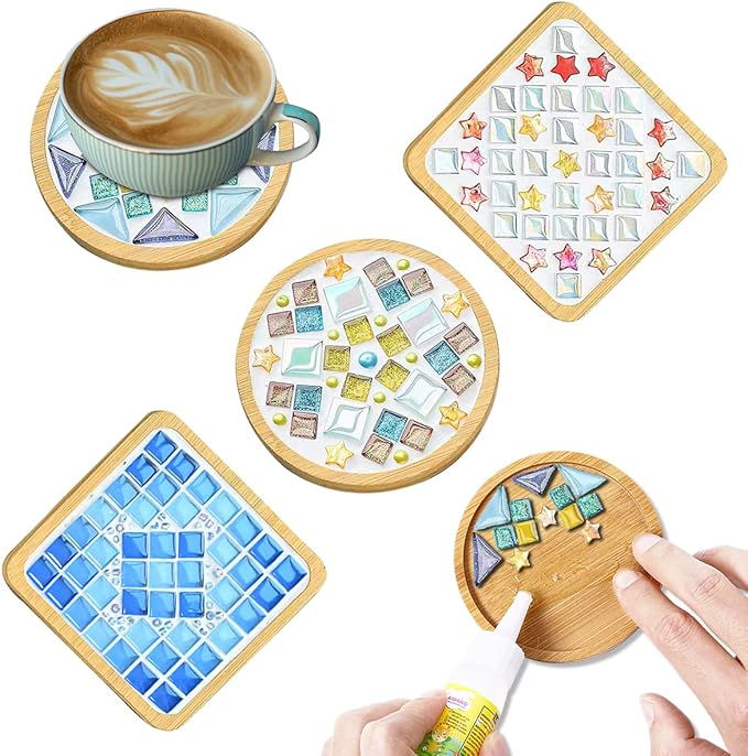 WATHFKCU 4 Sets DIY Glass Mosaic Tiles for Crafts