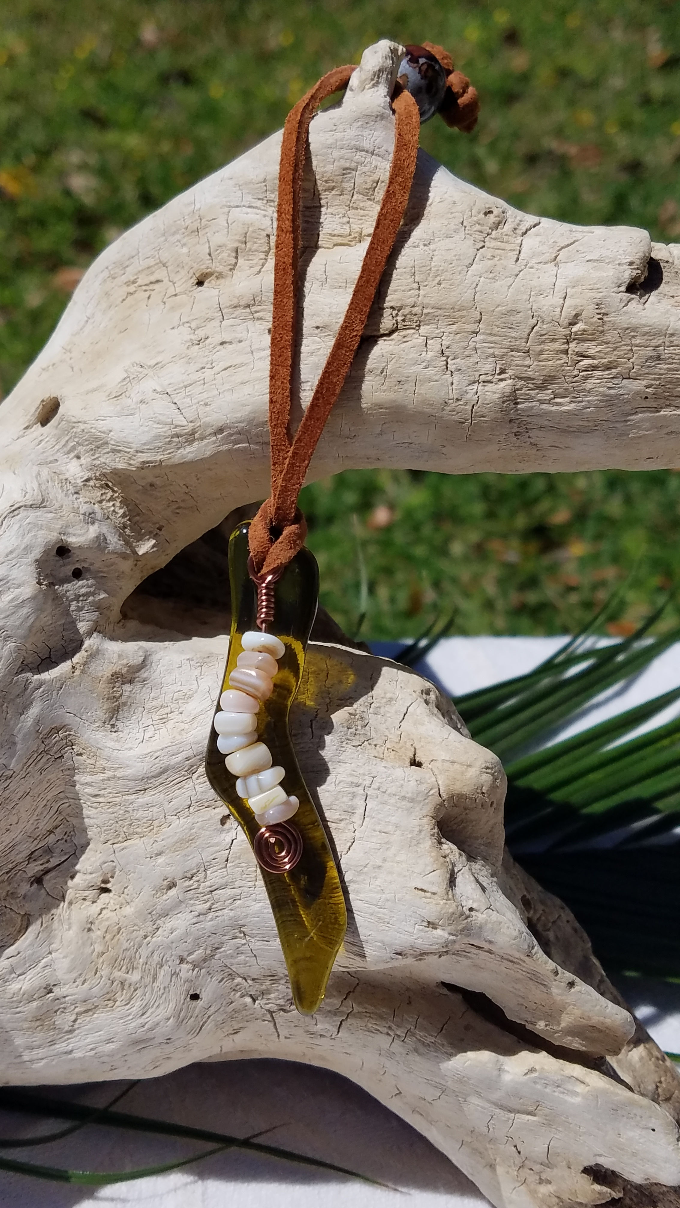 Fired Amber Glass and Shells Charm 1