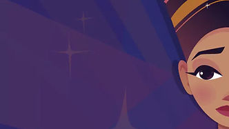 A drawing of half of Aida's face is displayed on a purple background
