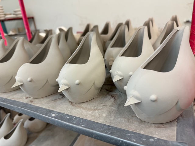 Hand crafted ceramic bird creamer by Pour Luck. Made in the USA. Sustainable materials. David Lewin Designer.