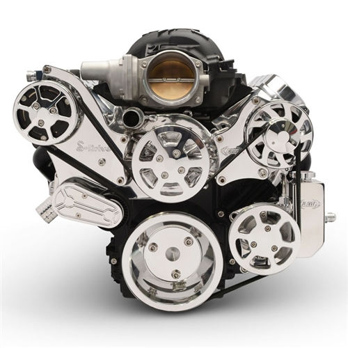 Thumbnail: S-Drive Elite 6 Rib Serpentine Pulley Kit LS Chevy, w/Billet PS Reservoir