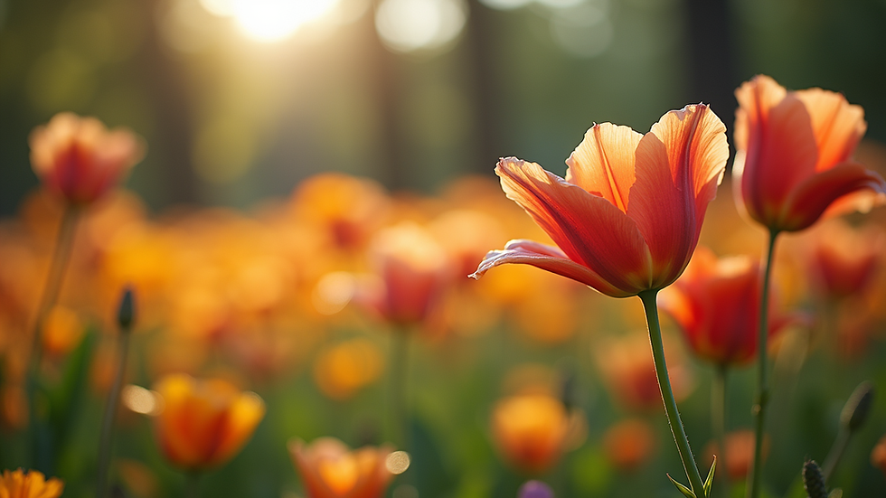 Eye-level view of a vibrant flower garden