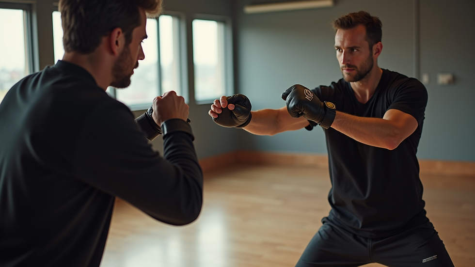 Eye-level view of a person practicing self-defense techniques in a training class