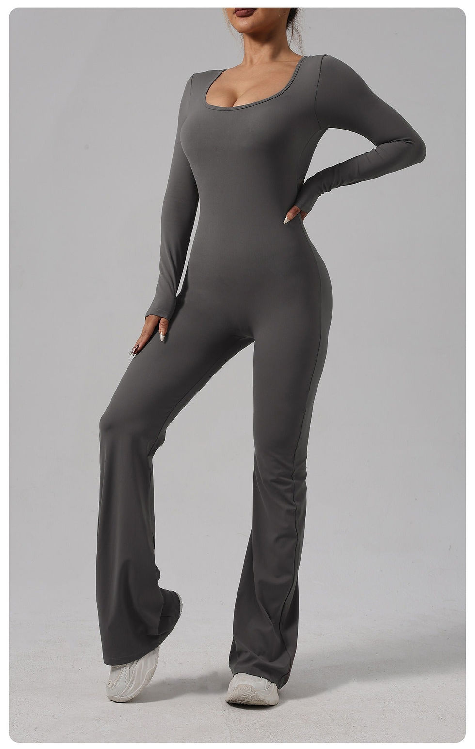 Thumbnail: Longsleeve Scrunch Back Flared Jumpsuit