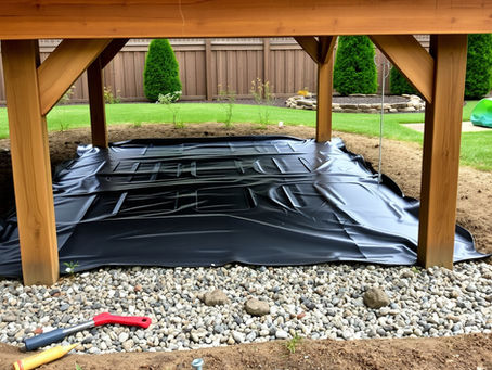 Patio base fabric used for weed control under pavers during outdoor patio installation.