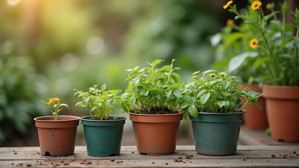 Budget-friendly gardening setup using reused containers