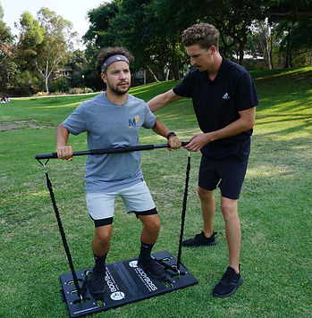 In-home personal training San Diego using a full mobile gym. Clients may choose to complete workouts at home or at a public location, such as a park.
