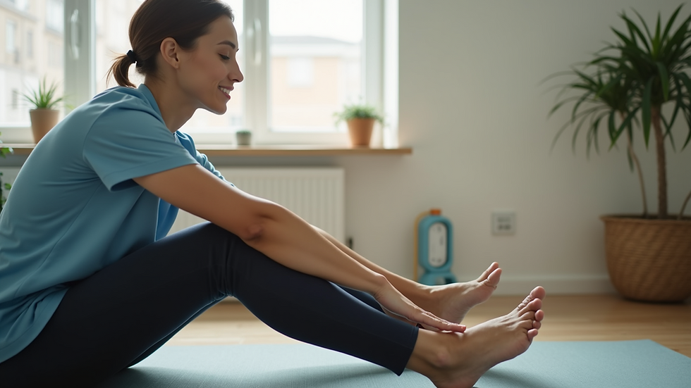 Close-up view of a person doing physical therapy exercises at home
