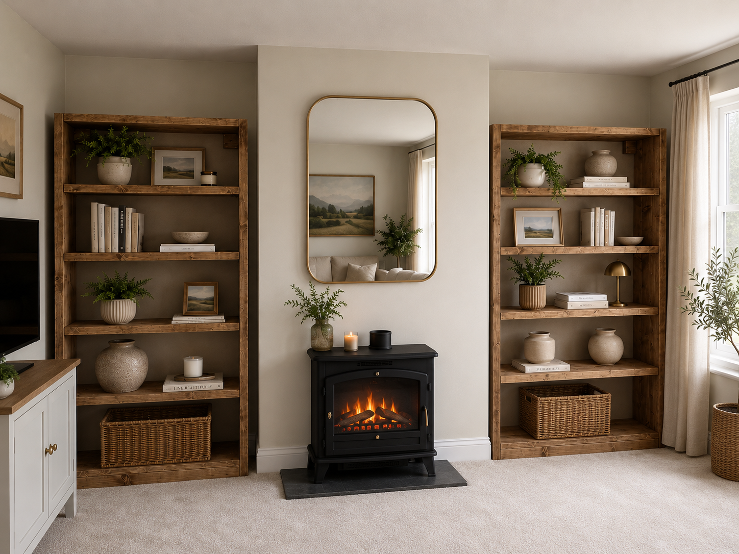 Solid Wood Bookcase With Adjustable Shelves Fully Assembled - 30cm Depth