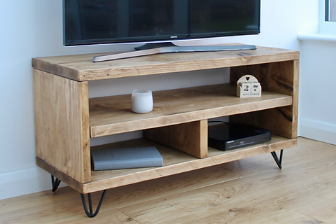 Rustic industrial style TV unit with black hairpin legs Handmade