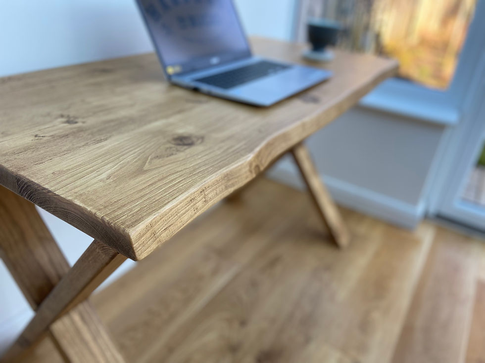 Thumbnail: Live Edge Desk With Solid Wood X Frame Legs Custom Made