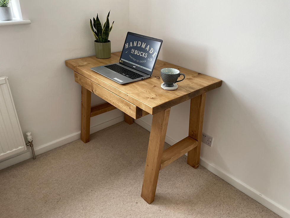 Thumbnail: Desk & drawer on timber A-frame legs in corner