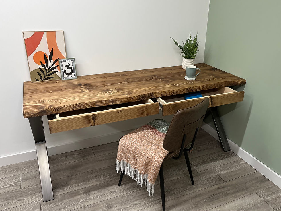 Thumbnail: Large Live Edge Desk with 2 Drawers on Steel X Frame Legs