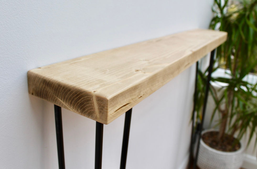Thumbnail: Rustic console table 91cm tall on steel hairpin legs close view