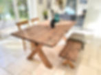 Thumbnail: Live Edge Dining Table And Bench Set On Chunky X-frame Timber Legs