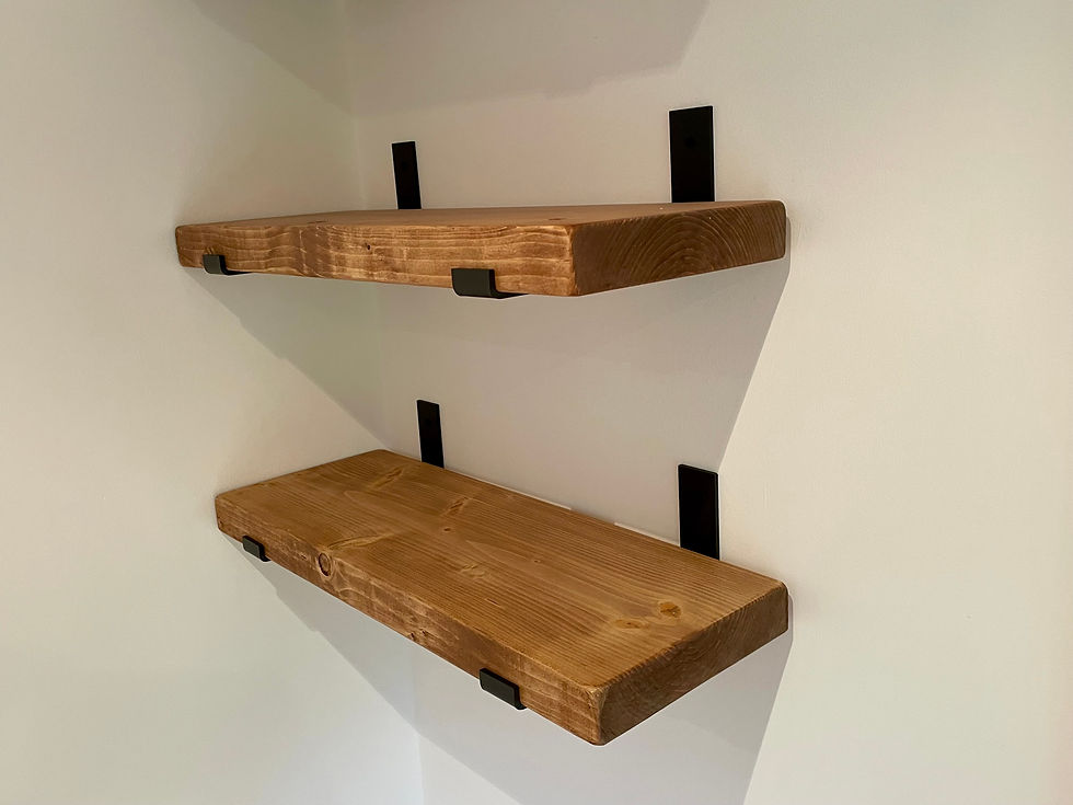 Thumbnail: Pair Of Rustic Shelves With Black Or Bare Steel Up or Down Brackets