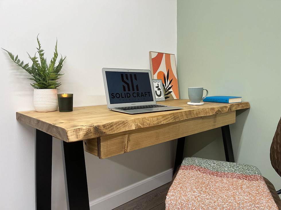 Thumbnail: Live Edge Desk And Slow Closing Drawer on Steel Trapezium Legs