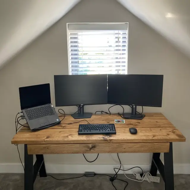 Thumbnail: Desk With 2 Slow Closing Drawers On Steel A- Frame Legs