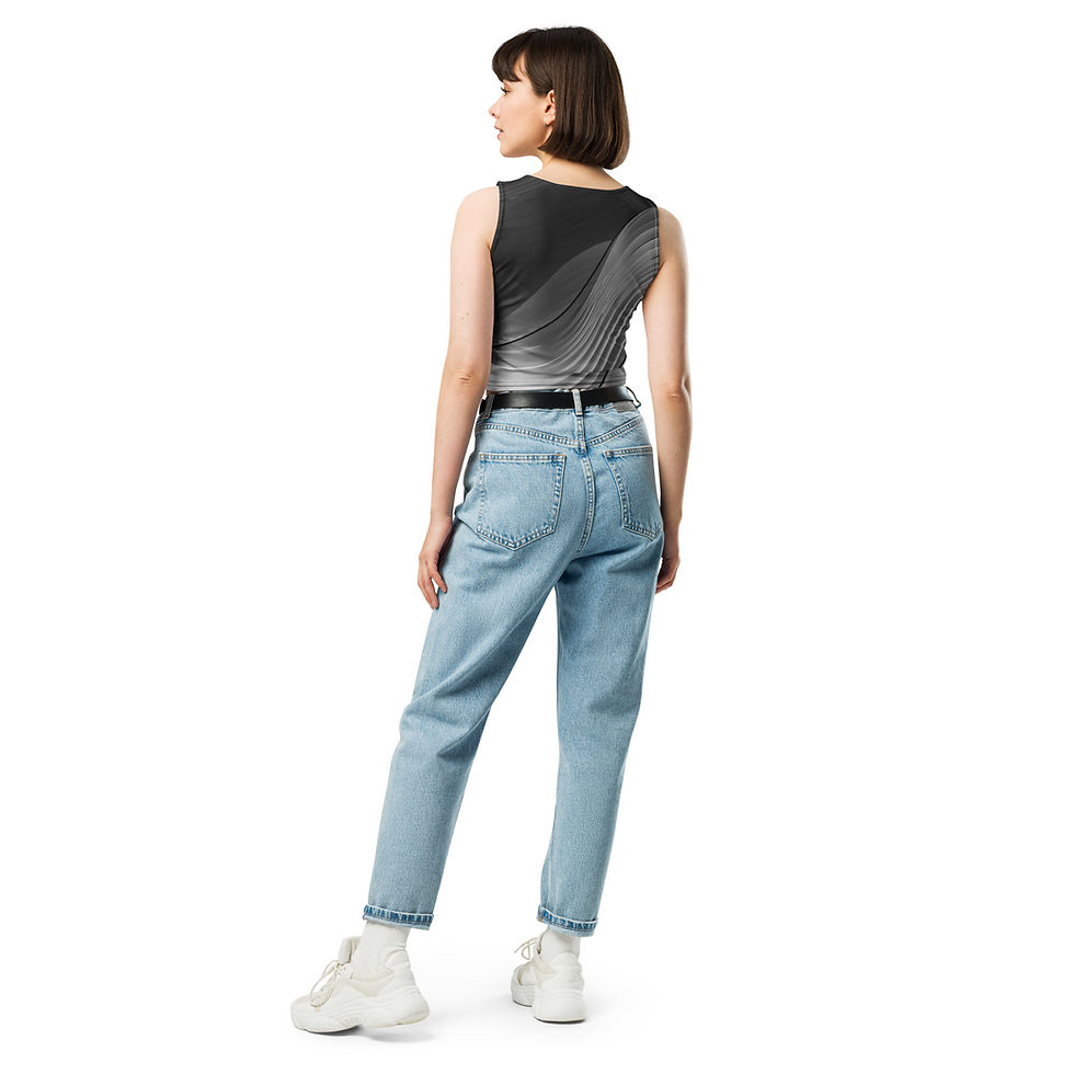 Thumbnail: Solid Dark - „Monochrome Wave“ All-Over Crop Top (Women)