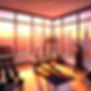 Aesthetic anime pent house workout gym with large window view of nyc, work out equipment,