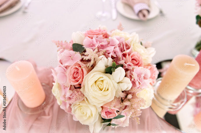 Blush Wedding small floral centerpiece with candles