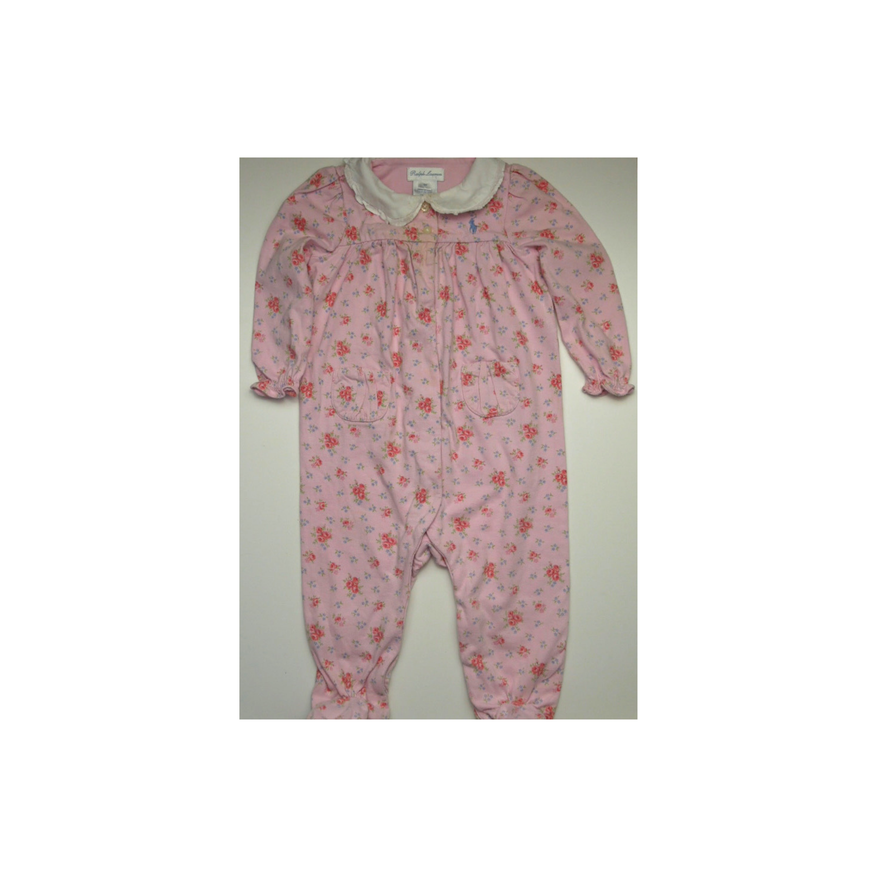 Ralph Lauren Pink Floral Cotton Footed Onsie
