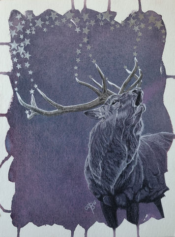 Original deer artwork SUMMONING THE STARS by Ainslie Gilles-Patel