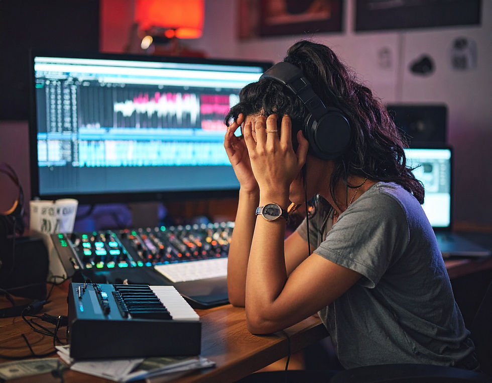woman in home recording studio