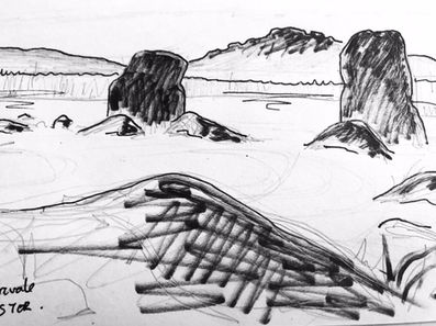 Ink drawing at Merrivale
