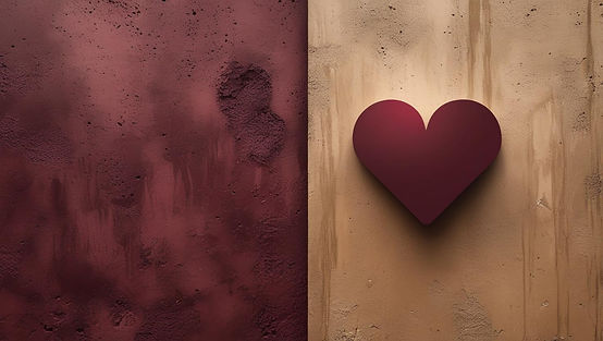 A simple background of a burgundy heart logo that is both traditional looking and minimali