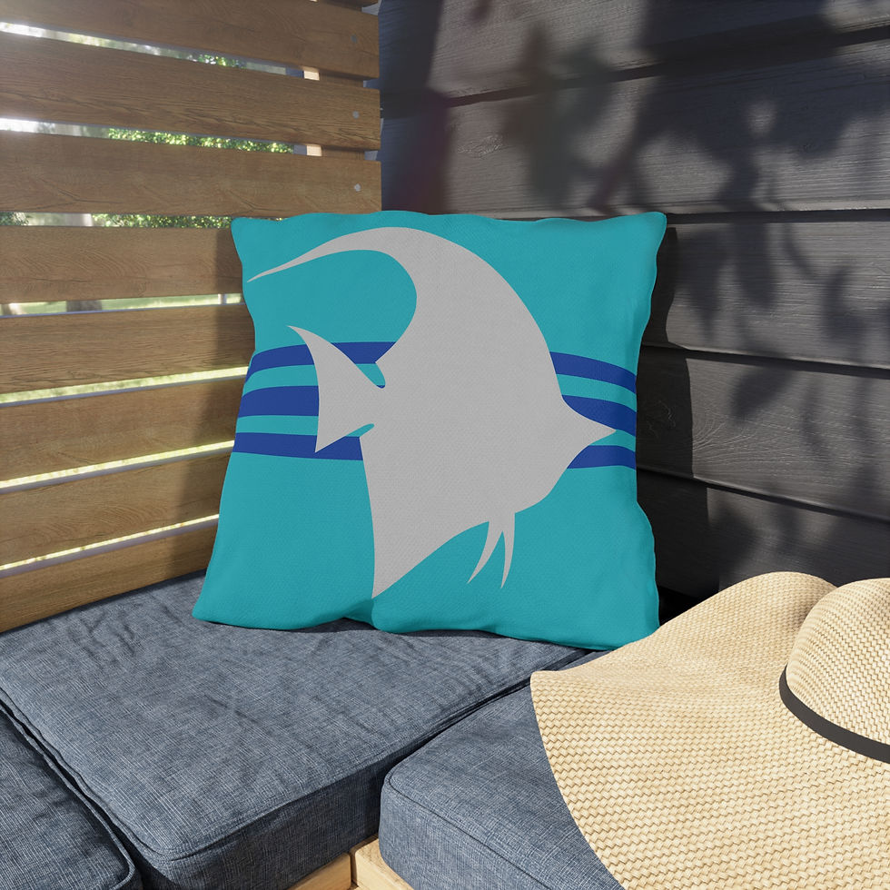 Thumbnail: Aqua pillow with blue stripes - Angelfish - Outdoor Pillows