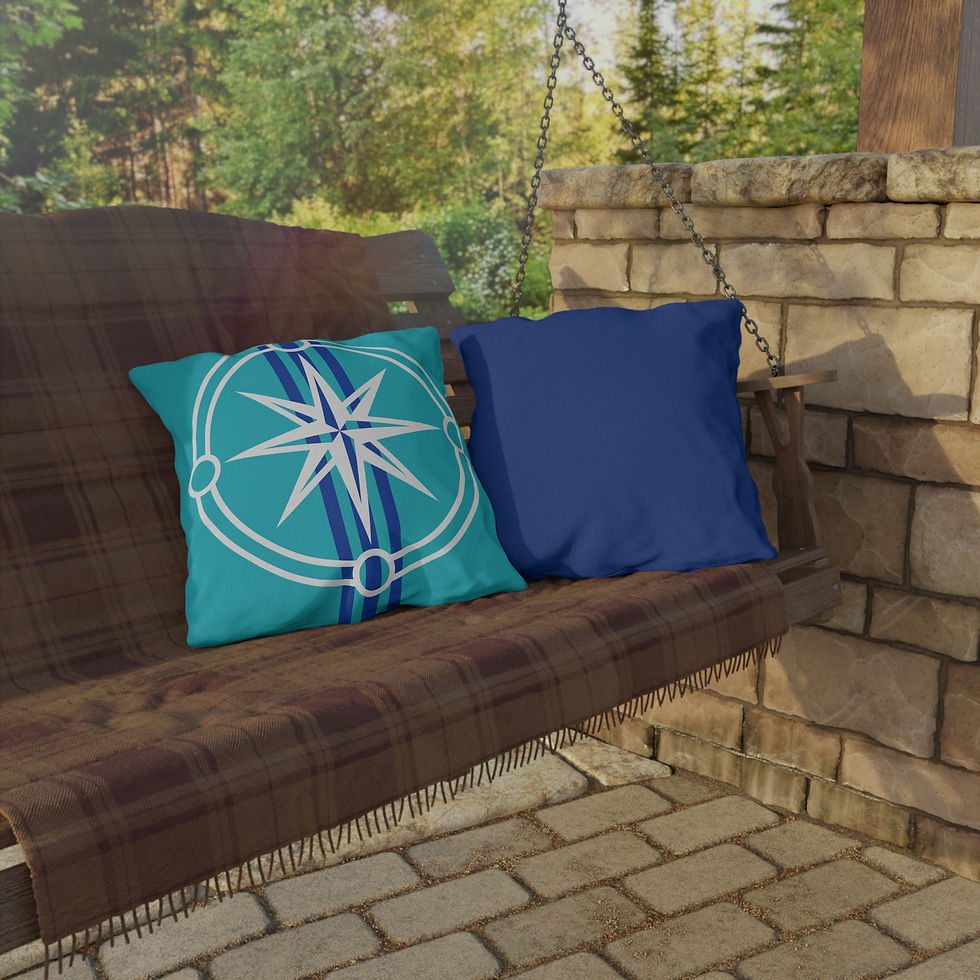 Thumbnail: Aqua pillow w/ blue stripes - Compass - Outdoor Pillows