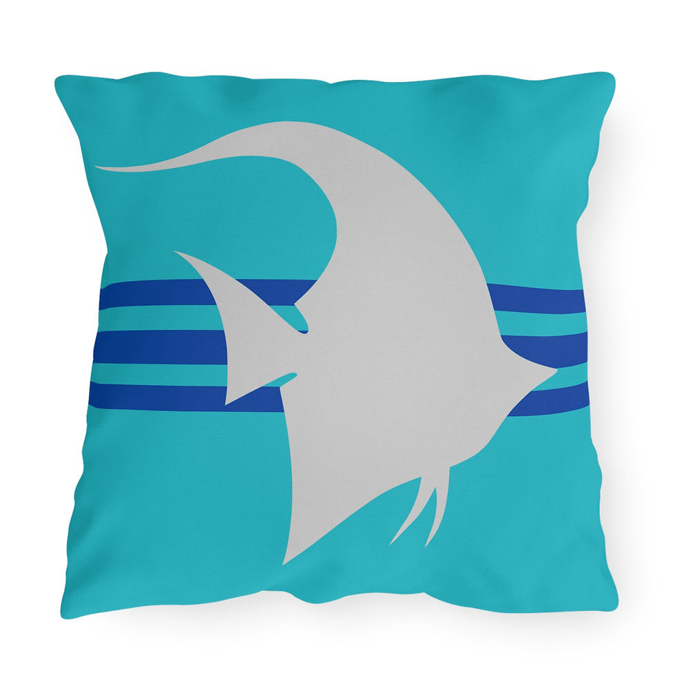 Thumbnail: Aqua pillow with blue stripes - Angelfish - Outdoor Pillows