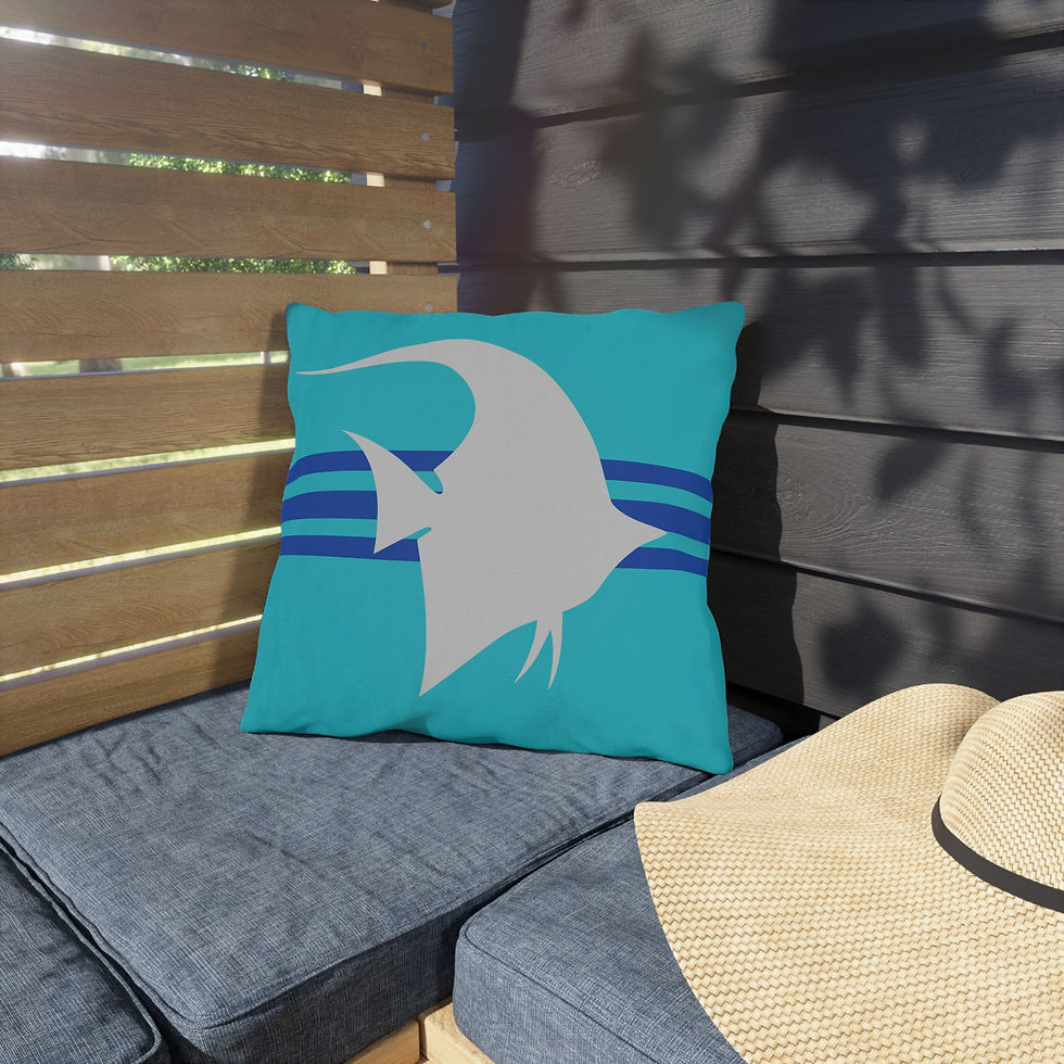 Thumbnail: Aqua pillow with blue stripes - Angelfish - Outdoor Pillows