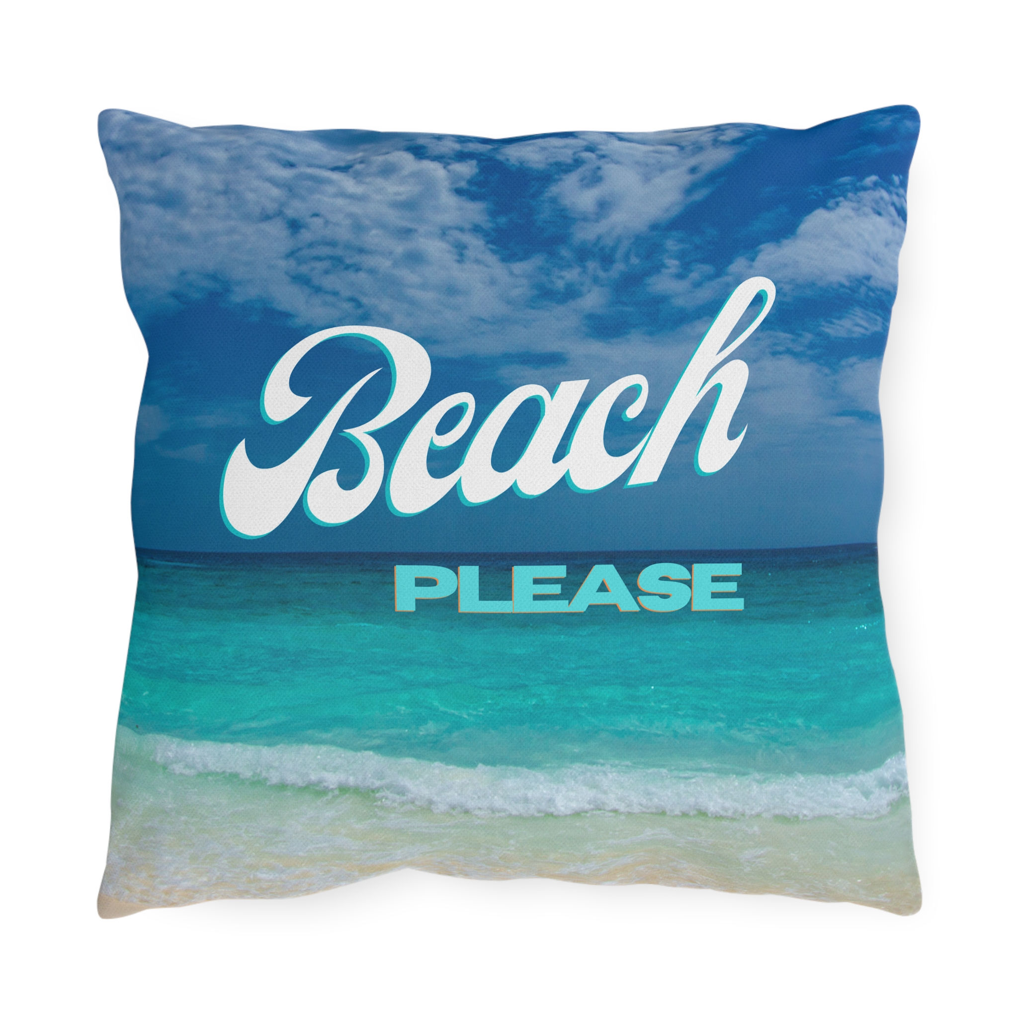 Beach Please - Aqua Tan & White Outdoor Pillow