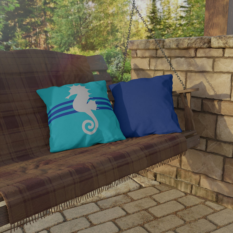 Thumbnail: Aqua Pillow with blue stripes - Seahorse - Outdoor Pillows