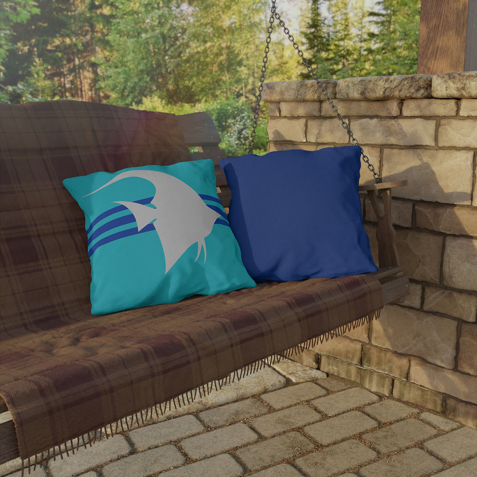 Thumbnail: Aqua pillow with blue stripes - Angelfish - Outdoor Pillows