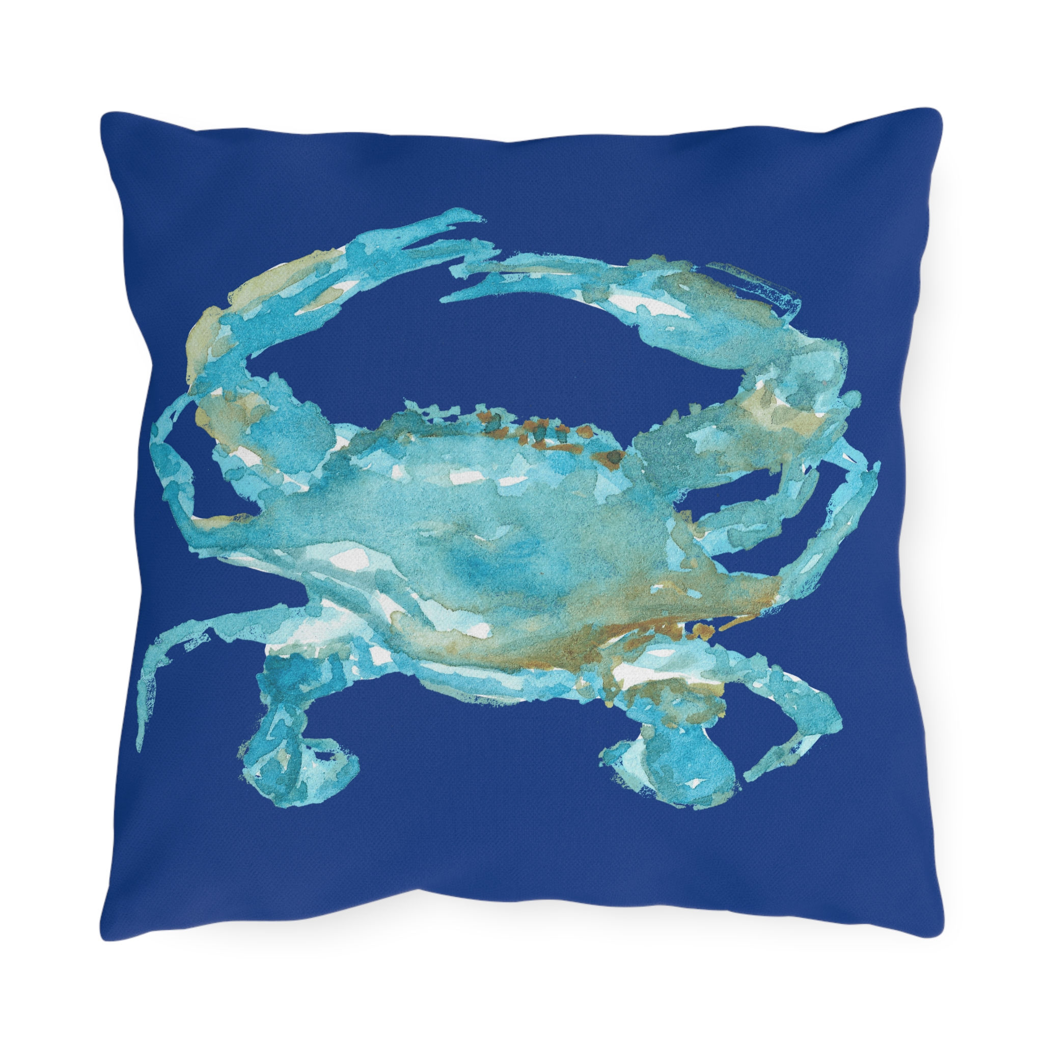 Blue pillow w/ aqua crab - outdoor pillow