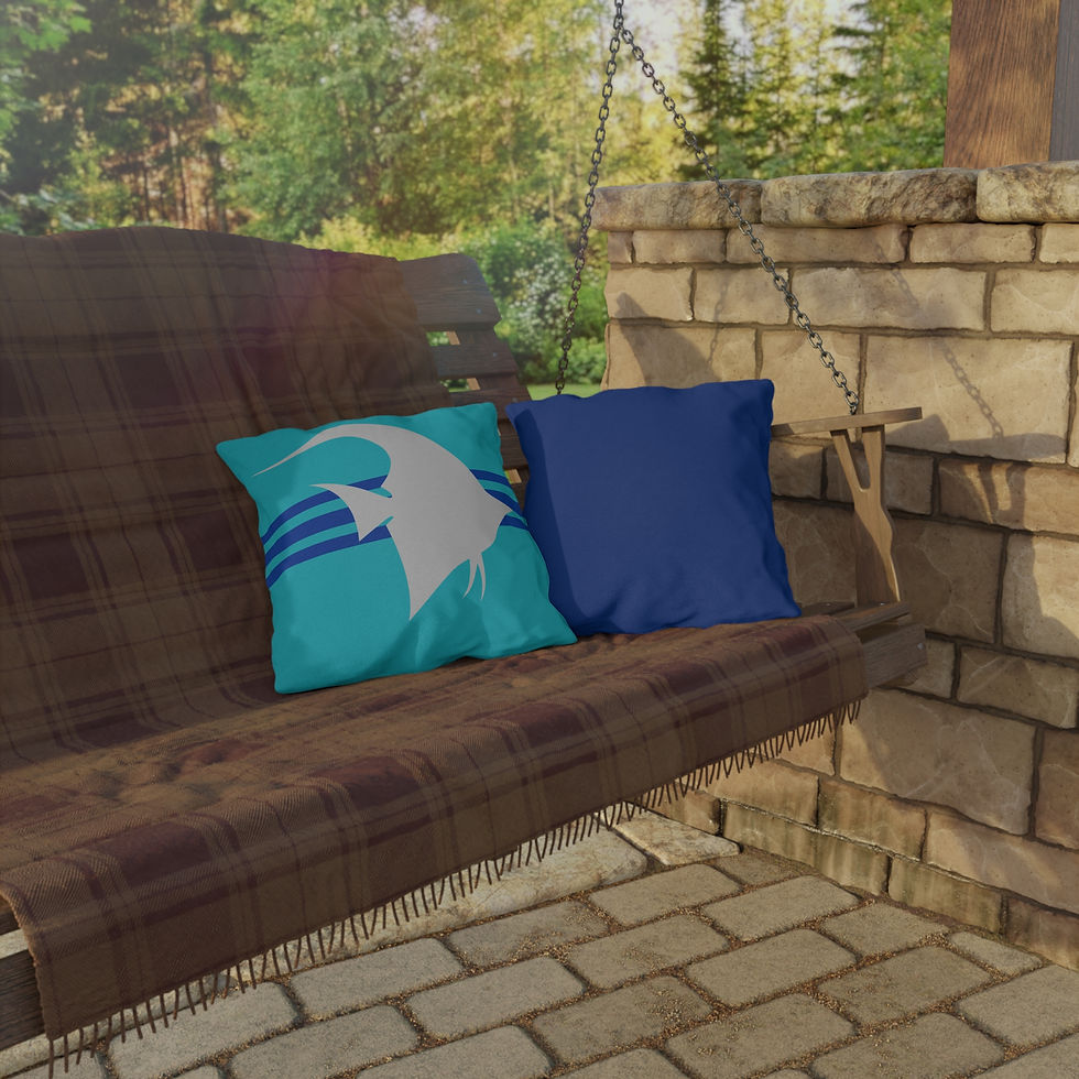 Thumbnail: Aqua pillow with blue stripes - Angelfish - Outdoor Pillows