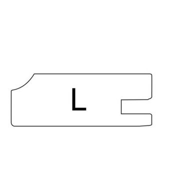 White cabinet door piece with the letter L, for kitchen renovations.