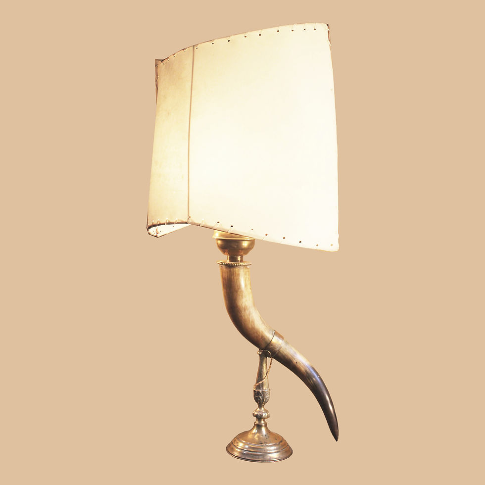 Victorian Ox Horn mounted on Brass & Ogiva Lampshade