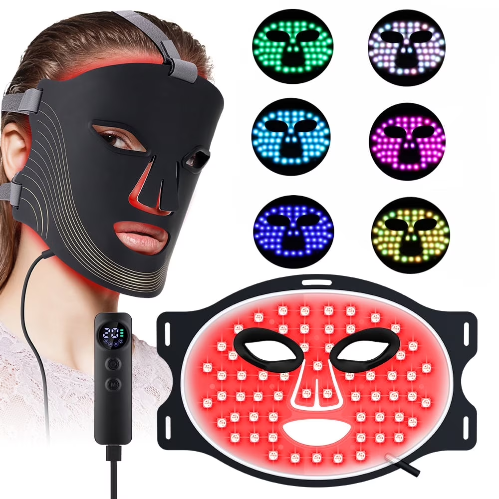 Red Light Therapy for Face, 7 Modes Portable Led Face Mask Light Therapy with Re