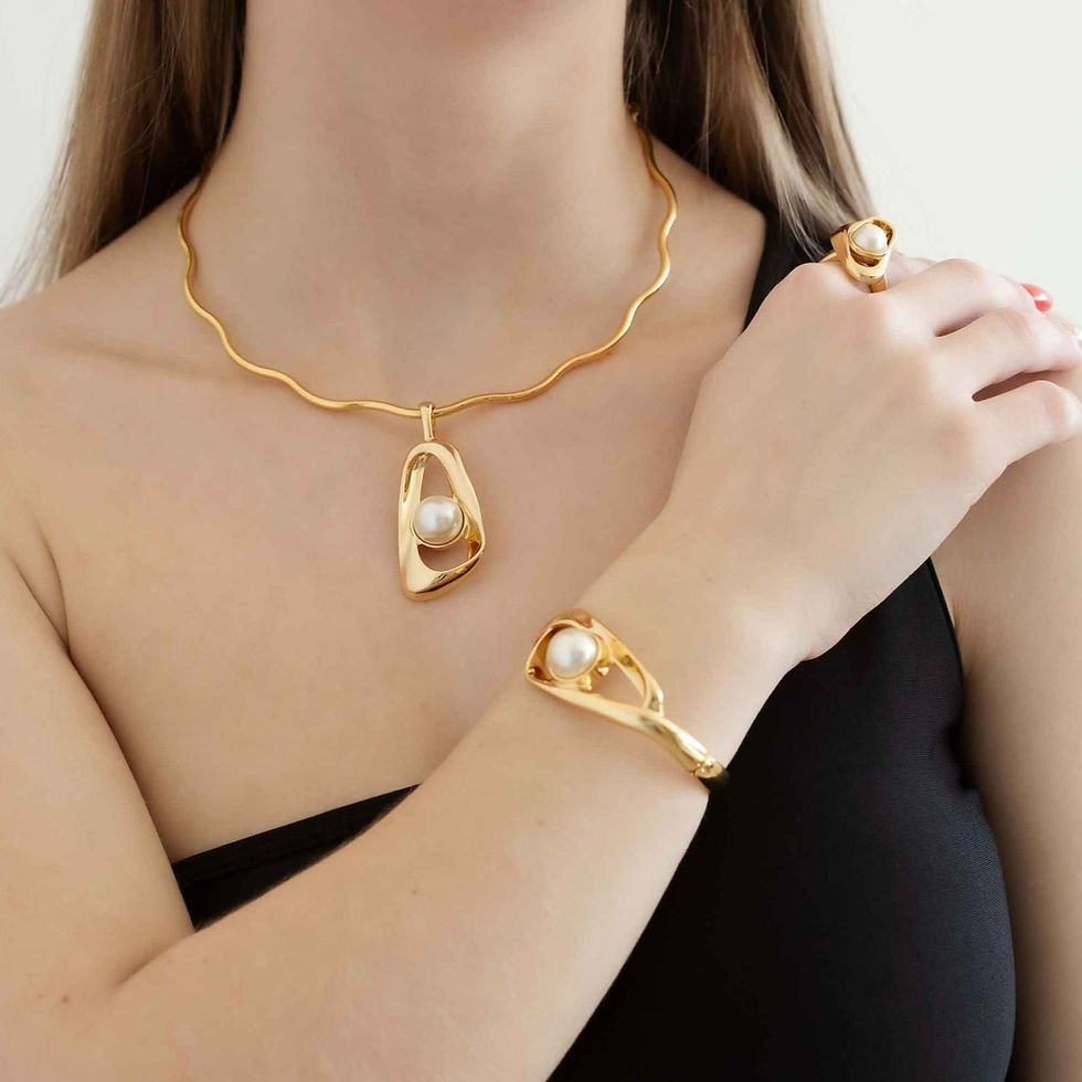 Miniatura: BRACELETE ORGÂNICO OURO COM PÉROLA 68mm