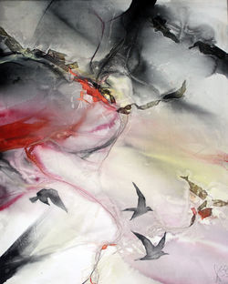 44-Flight 1 (dyptic) Acrylic&collage on canvas, 12x35 inches 2016