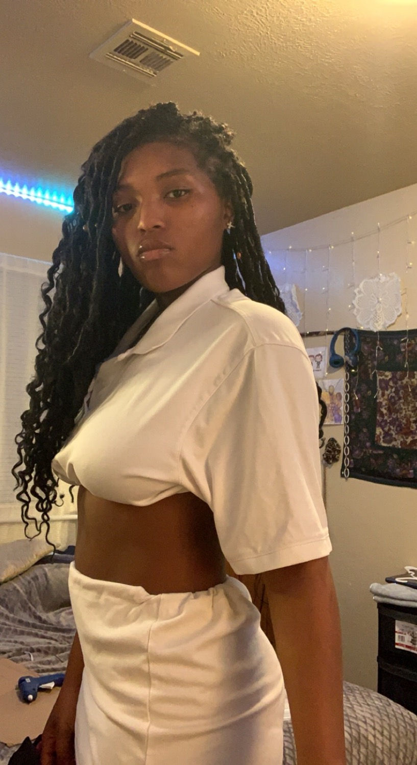 Thumbnail: Let it shine white collared shirt and skirt 